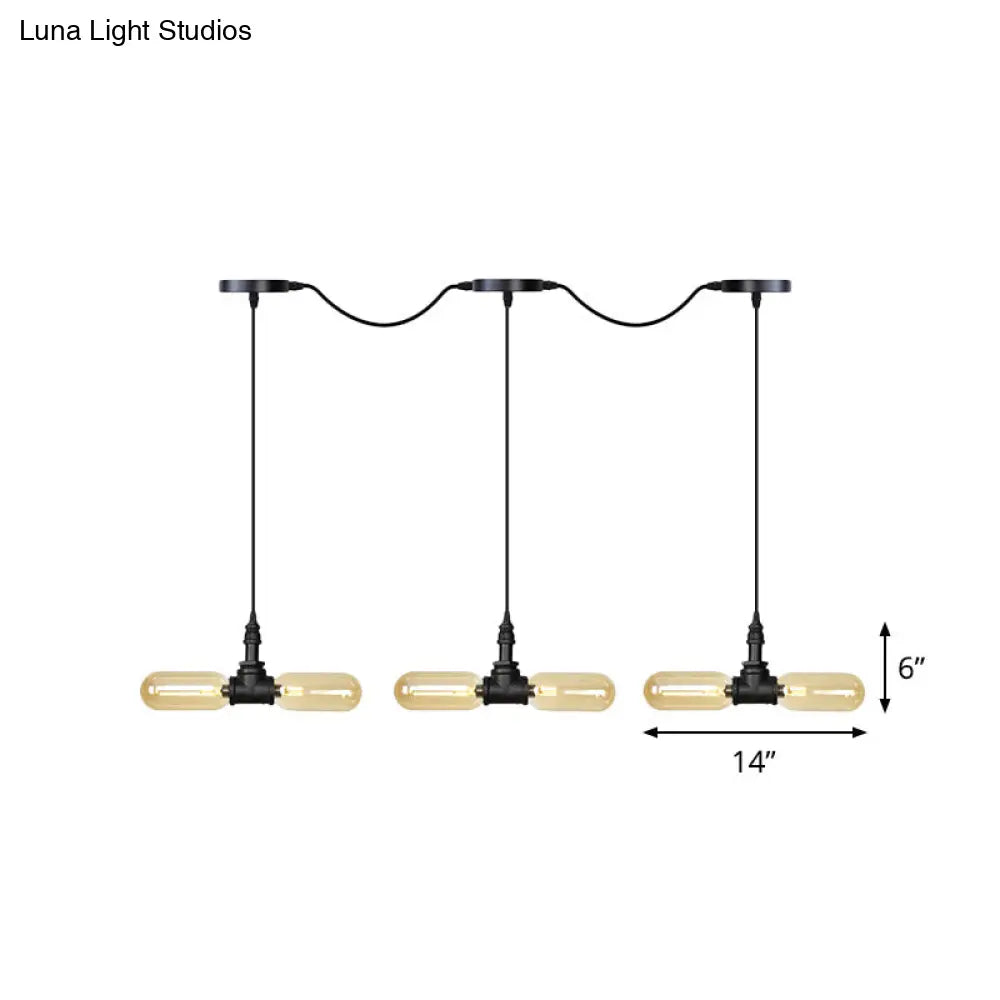 Antiqued LED Amber Glass Pendant Light – Black Hanging Capsule, 6/10/14-Light Tandem Multi Lamp