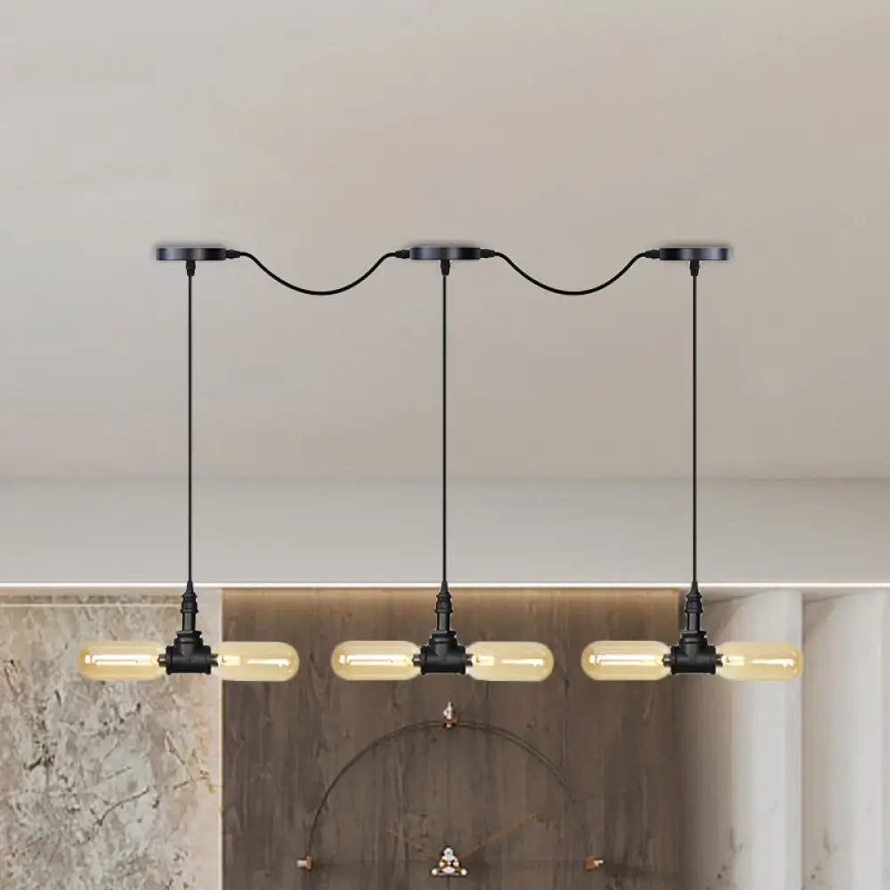 Antiqued LED Amber Glass Pendant Light – Black Hanging Capsule, 6/10/14-Light Tandem Multi Lamp