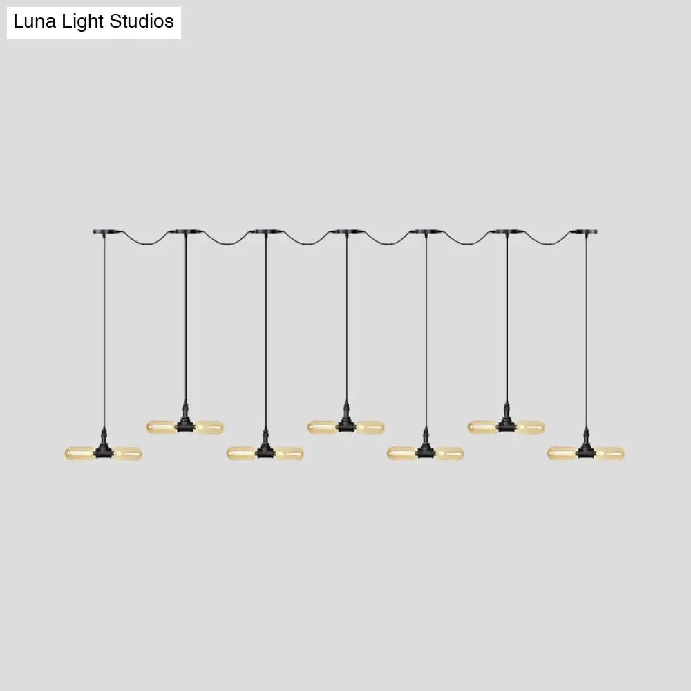 Antiqued LED Amber Glass Pendant Light – Black Hanging Capsule, 6/10/14-Light Tandem Multi Lamp