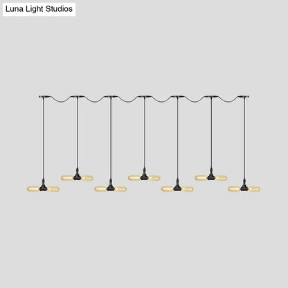 Antiqued LED Amber Glass Pendant Light – Black Hanging Capsule, 6/10/14-Light Tandem Multi Lamp