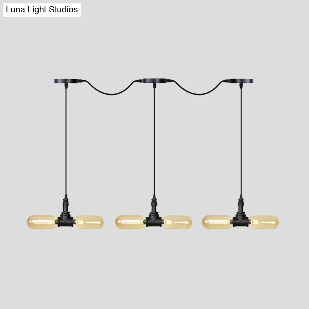 Antiqued LED Amber Glass Pendant Light – Black Hanging Capsule, 6/10/14-Light Tandem Multi Lamp