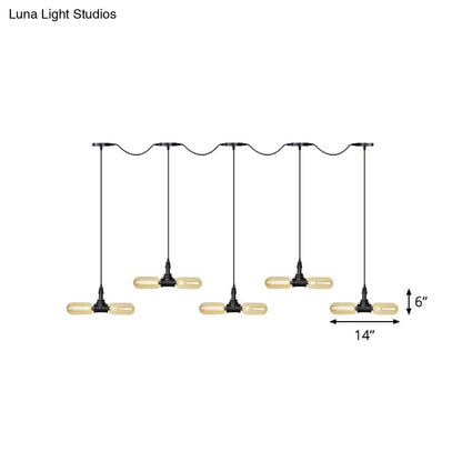 Antiqued LED Amber Glass Pendant Light – Black Hanging Capsule, 6/10/14-Light Tandem Multi Lamp