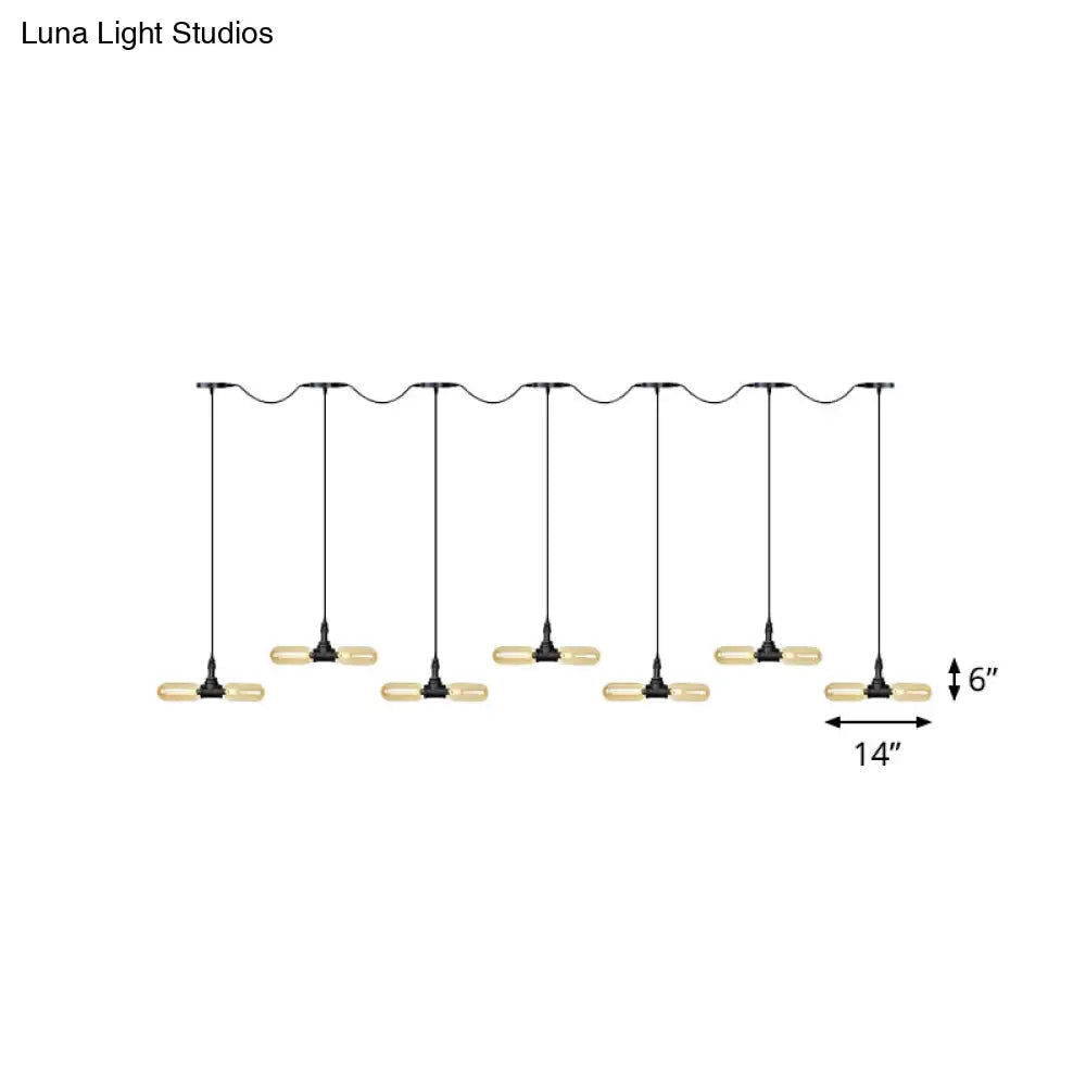 Antiqued LED Amber Glass Pendant Light – Black Hanging Capsule, 6/10/14-Light Tandem Multi Lamp