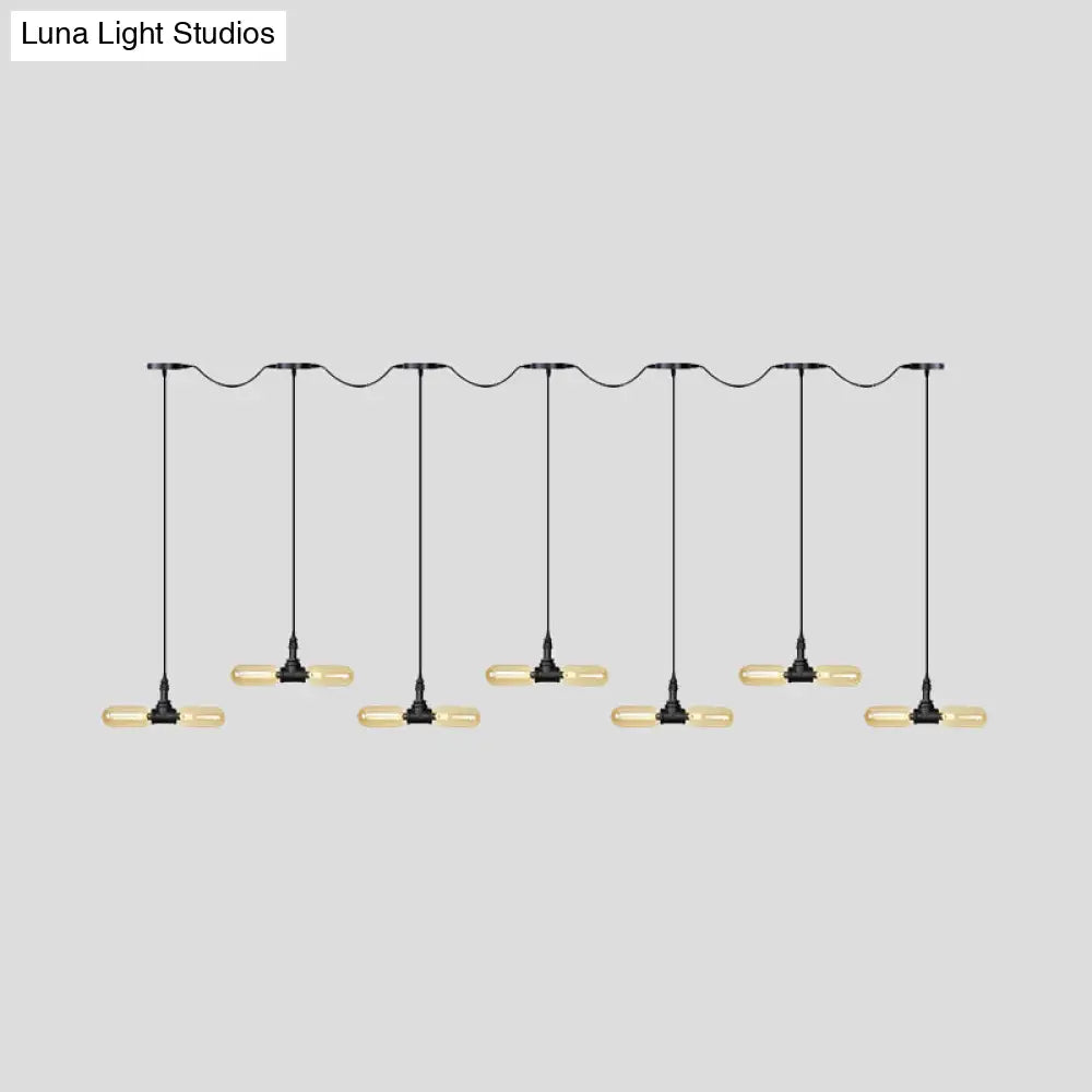 Antiqued LED Amber Glass Pendant Light – Black Hanging Capsule, 6/10/14-Light Tandem Multi Lamp