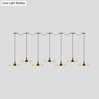 Antiqued LED Amber Glass Pendant Light – Black Hanging Capsule, 6/10/14-Light Tandem Multi Lamp