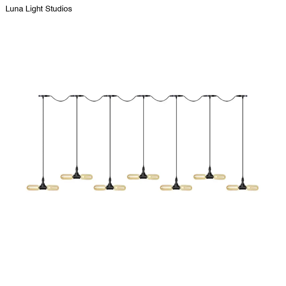 Antiqued LED Amber Glass Pendant Light – Black Hanging Capsule, 6/10/14-Light Tandem Multi Lamp