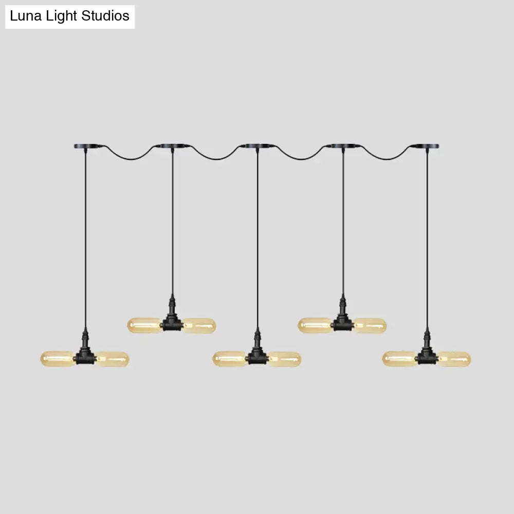 Antiqued LED Amber Glass Pendant Light – Black Hanging Capsule, 6/10/14-Light Tandem Multi Lamp