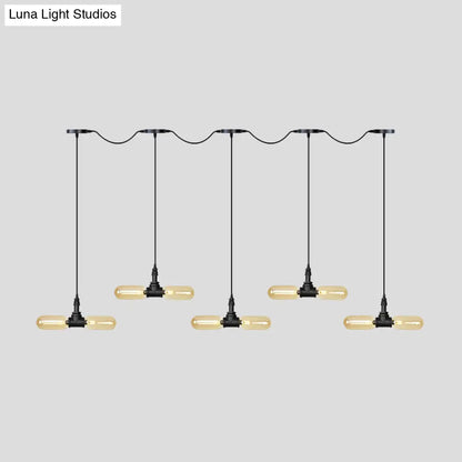 Antiqued LED Amber Glass Pendant Light – Black Hanging Capsule, 6/10/14-Light Tandem Multi Lamp