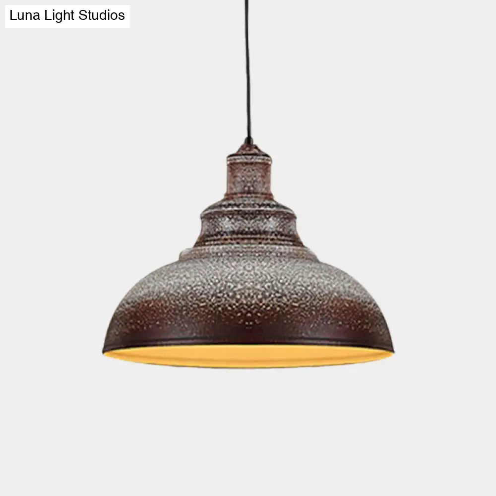 مصباح معلق على شكل بكرة معدنية عتيقة - إضاءة سقف باللون الأزرق/الصدأ لغرفة الطعام