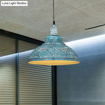 Antiqued Metal Barn Pulley Pendant Lamp - Blue/Rust Ceiling Lighting for Dining Room