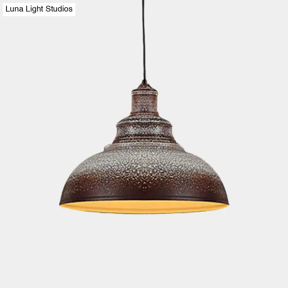 مصباح معلق على شكل بكرة معدنية عتيقة - إضاءة سقف باللون الأزرق/الصدأ لغرفة الطعام