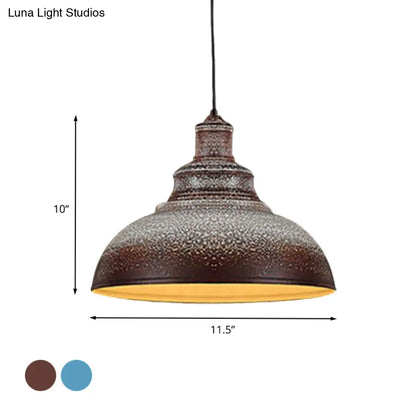 Antiqued Metal Barn Pulley Pendant Lamp - Blue/Rust Ceiling Lighting for Dining Room