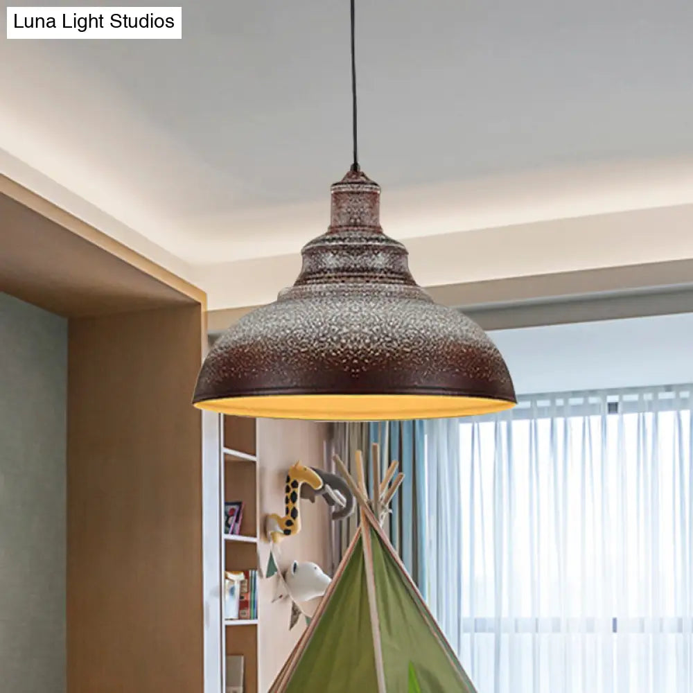 مصباح معلق على شكل بكرة معدنية عتيقة - إضاءة سقف باللون الأزرق/الصدأ لغرفة الطعام