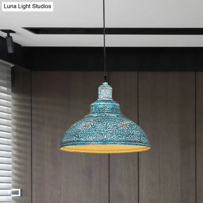 Antiqued Metal Barn Pulley Pendant Lamp - Blue/Rust Ceiling Lighting for Dining Room