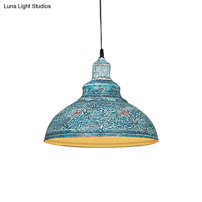 Antiqued Metal Barn Pulley Pendant Lamp - Blue/Rust Ceiling Lighting for Dining Room