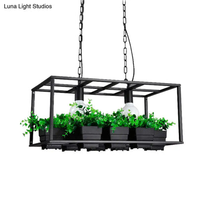 DecorBites™ Antiqued Metal Island Lamp: 2 Heads, Black/White, Hanging Ceiling Light for Restaurants - 21.5"/25.5" Long