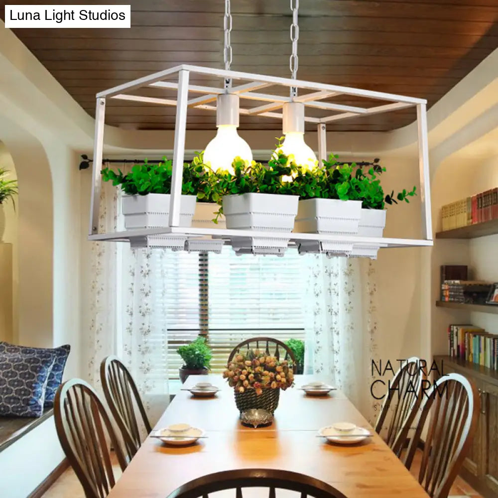 DecorBites™ Antiqued Metal Island Lamp: 2 Heads, Black/White, Hanging Ceiling Light for Restaurants - 21.5"/25.5" Long