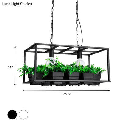 DecorBites™ Antiqued Metal Island Lamp: 2 Heads, Black/White, Hanging Ceiling Light for Restaurants - 21.5"/25.5" Long