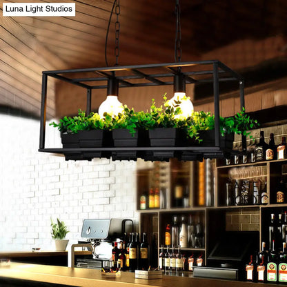 DecorBites™ Antiqued Metal Island Lamp: 2 Heads, Black/White, Hanging Ceiling Light for Restaurants - 21.5"/25.5" Long