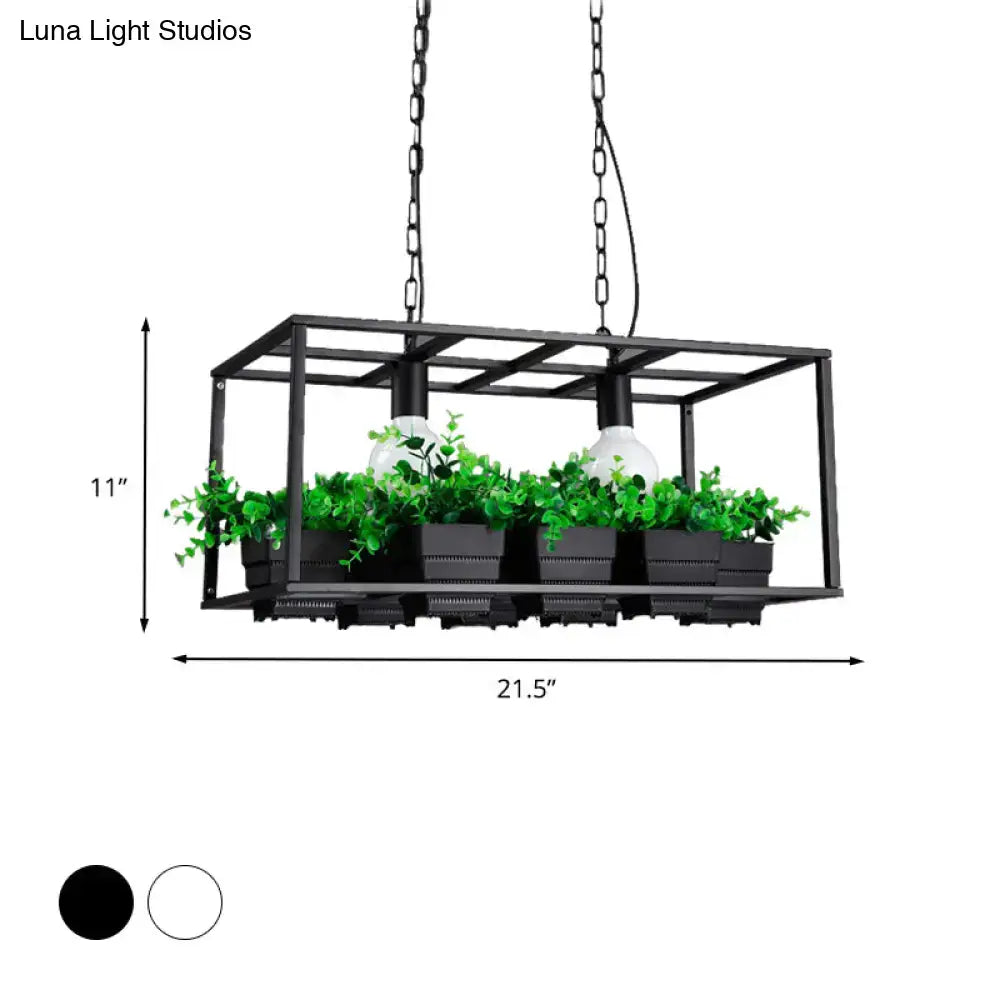 Decorbites antiqued metal island lamp with black metal rectangular pendant light, integrated planters, and bulbs ceiling light