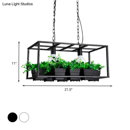 Decorbites antiqued metal island lamp with black metal rectangular pendant light, integrated planters, and bulbs ceiling light