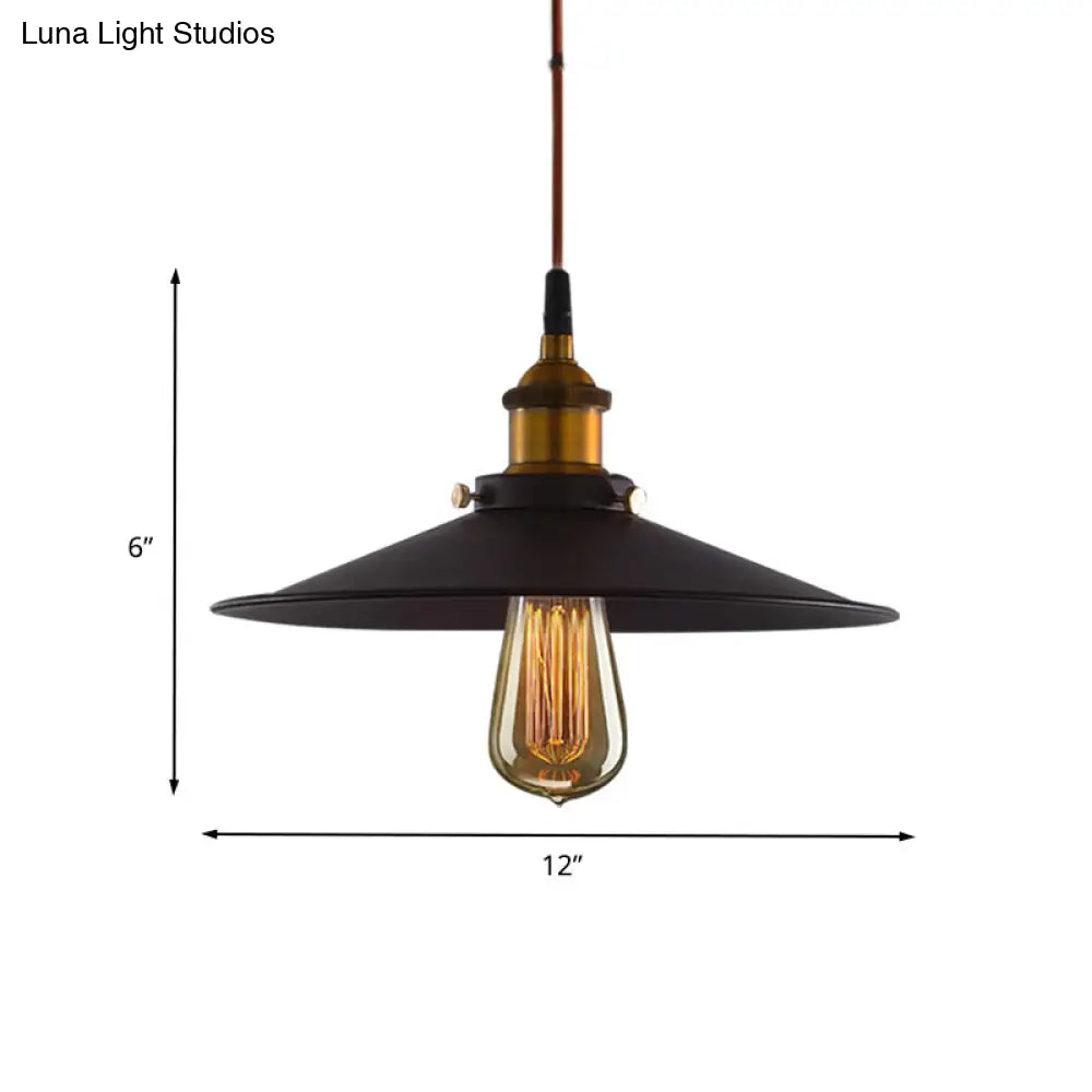 Antiqued Metal Pendant Light with Pulley and Flare Design for Living Room Ceiling - Black