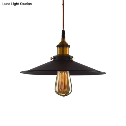 Antiqued Metal Pendant Light with Pulley and Flare Design for Living Room Ceiling - Black