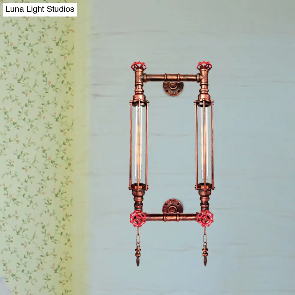 Aplique de pared rectangular con marco de metal envejecido - 2 luces - Negro/Cobre