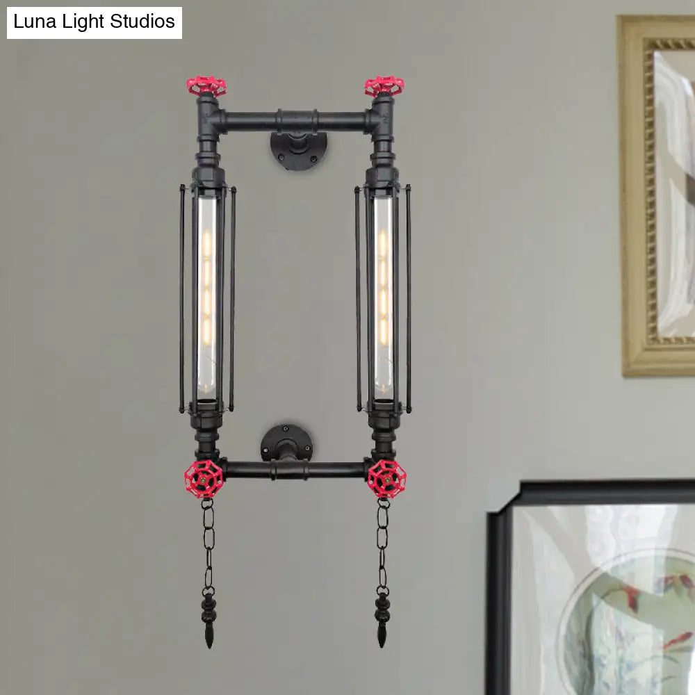 Aplique de pared rectangular con marco de metal envejecido - 2 luces - Negro/Cobre