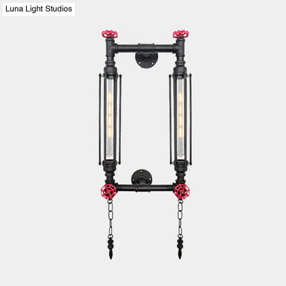 Aplique de pared rectangular con marco de metal envejecido - 2 luces - Negro/Cobre