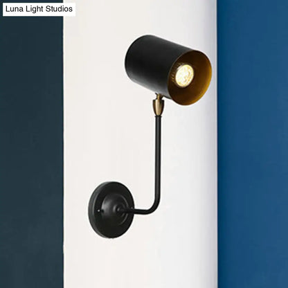 Aplique de pared antiguo con brazo en ángulo recto - Luz de pared para 1 bombilla, 6"/10" T de hierro, negro y dorado interior, pantalla cilíndrica