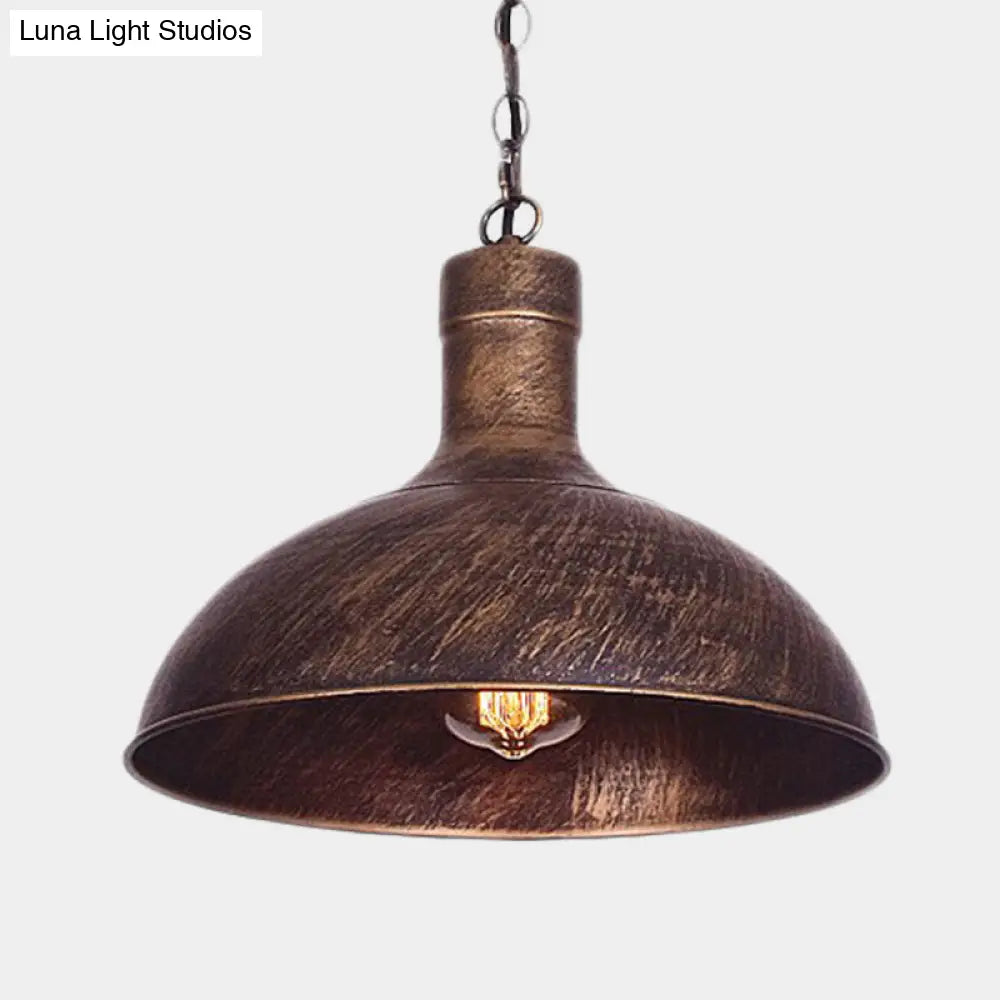 Antiqued Rust Finish Iron Dome 1-Head Suspension Light for Kitchen Ceiling - 12"/16" Width