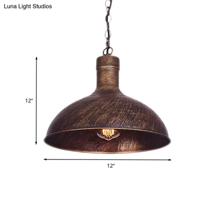 Antiqued Rust Finish Iron Dome 1-Head Suspension Light for Kitchen Ceiling - 12"/16" Width