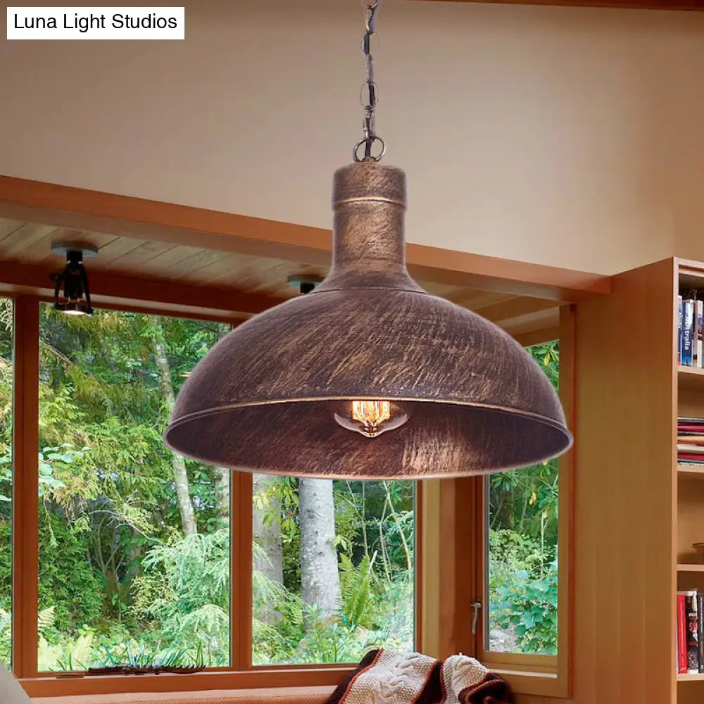 Antiqued Rust Finish Iron Dome 1-Head Suspension Light for Kitchen Ceiling - 12"/16" Width