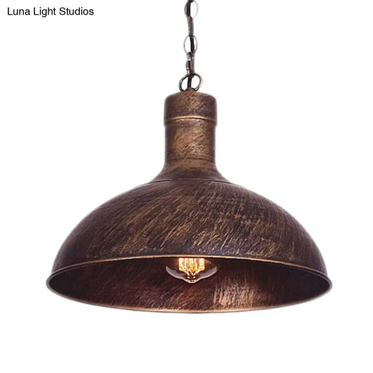 Antiqued Rust Finish Iron Dome 1-Head Suspension Light for Kitchen Ceiling - 12"/16" Width