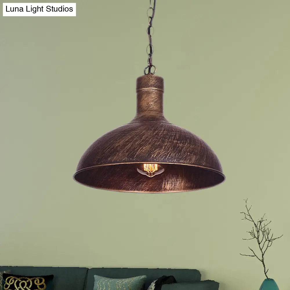 Antiqued Rust Finish Iron Dome 1-Head Suspension Light for Kitchen Ceiling - 12"/16" Width