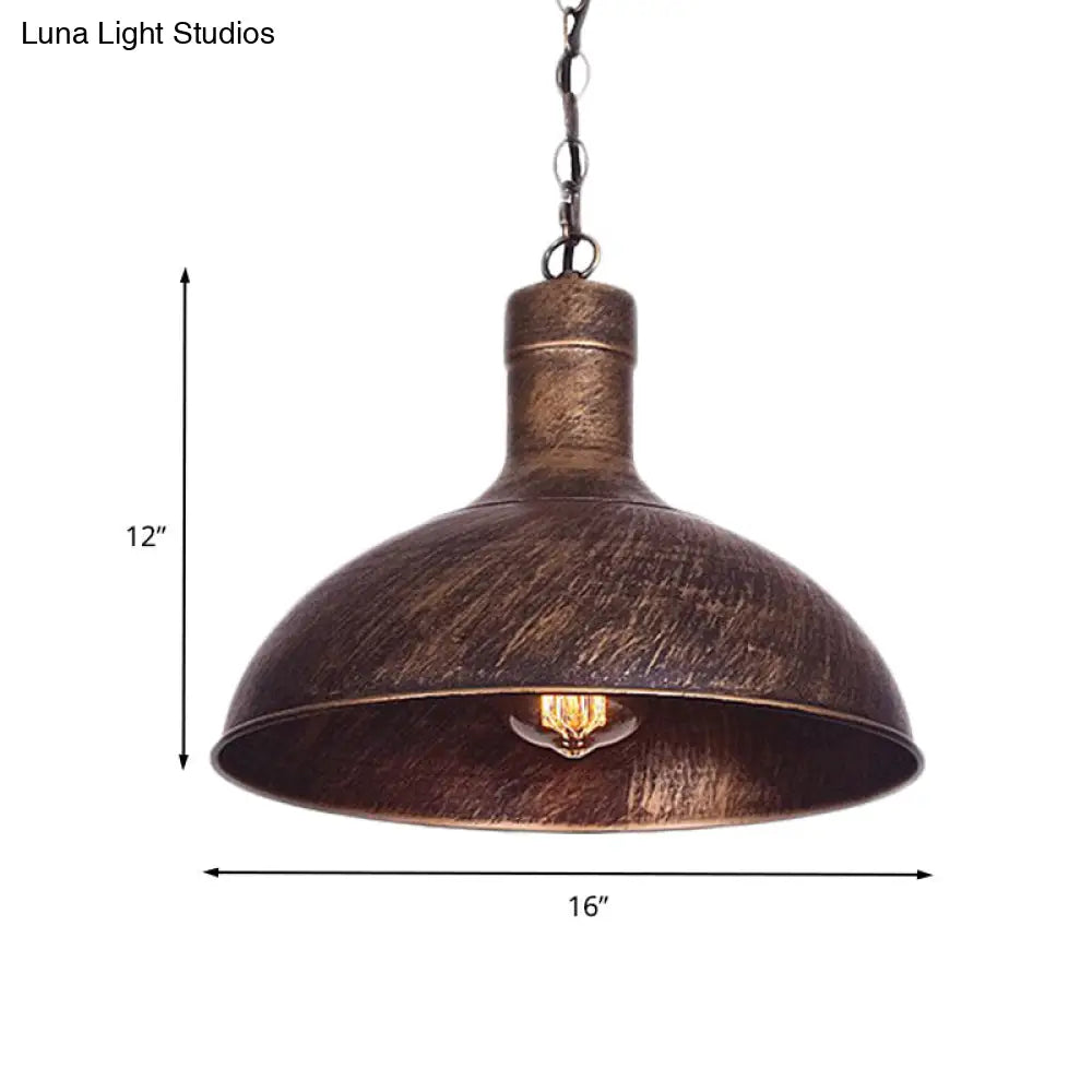 Antiqued Rust Finish Iron Dome 1-Head Suspension Light for Kitchen Ceiling - 12"/16" Width