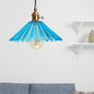 Antiqued Scalloped Pendant Lamp in Grey/Orange/Blue Glass with Brass Hanging Kit