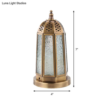 مصباح مكتبي عتيق من طراز Tower - مصباح طاولة ليلية من الزجاج الشفاف المحبب برأس واحد بلمسة نهائية من النحاس