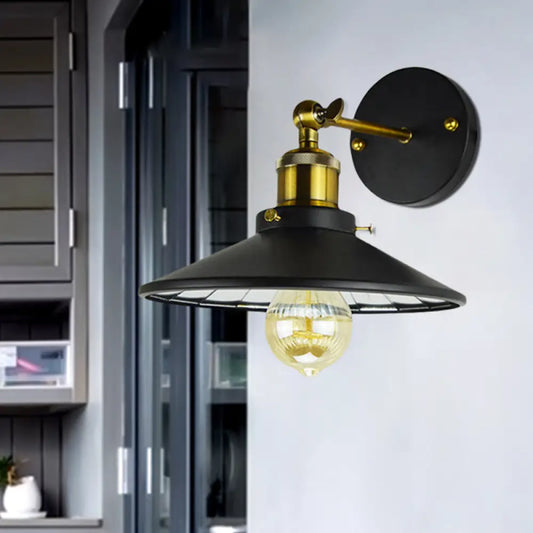 مصباح حائط عتيق ذو شعلة عريضة - مصباح حائطي للمطاعم (أسود)