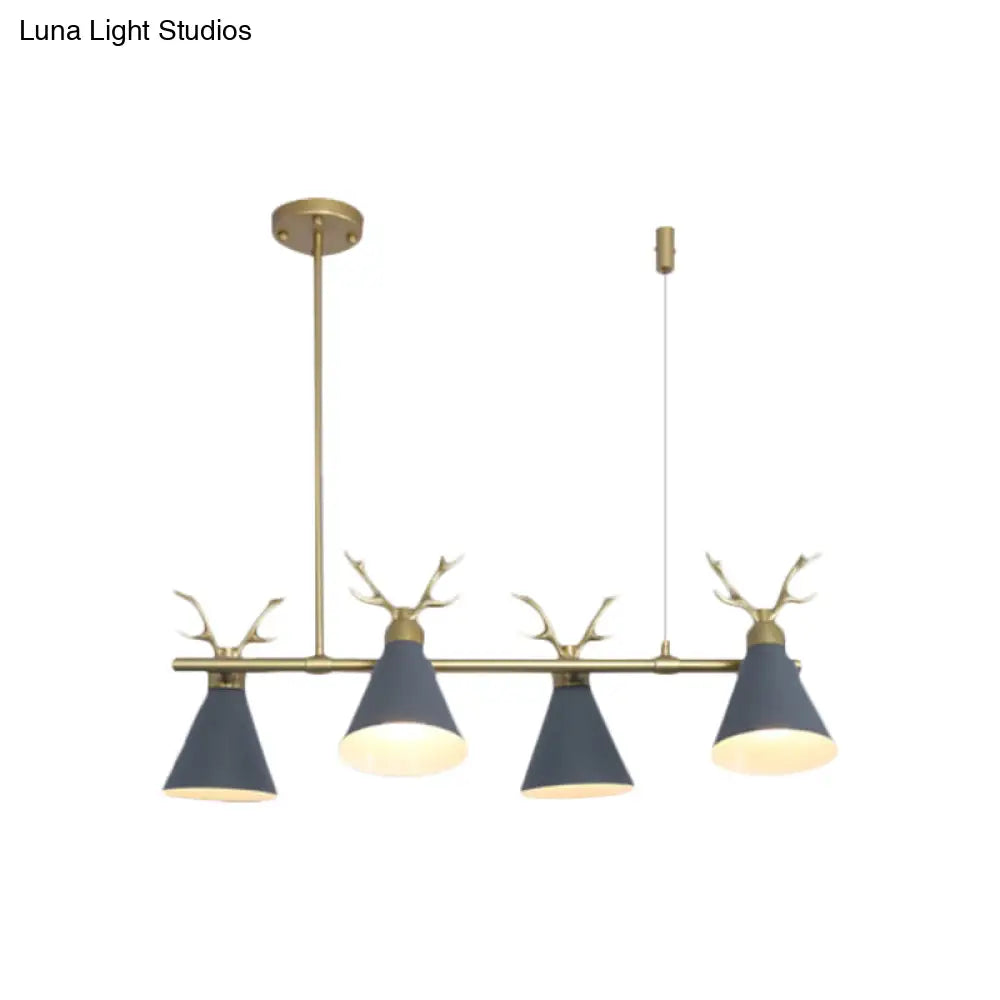 ثريا ديكوربايتس™ بتصميم قرون الوعل - إضاءة جزيرة المطعم (أسود، رمادي، أبيض)