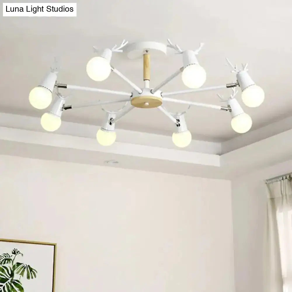 DecorBites™ DecorBites™ Antler Semi Mount Ceiling Light with Sleek Metal Fixture and Exposed Bulb Design