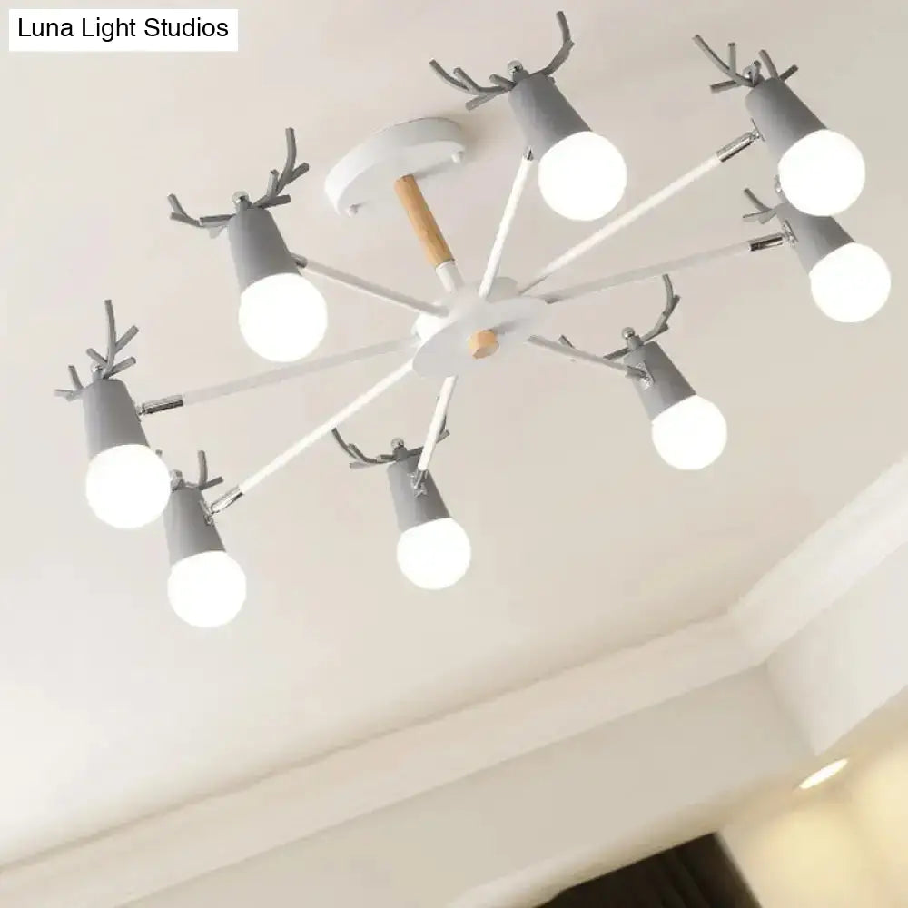 DecorBites™ DecorBites™ Antler Semi Mount Ceiling Light with Sleek Metal Fixture and Exposed Bulb Design