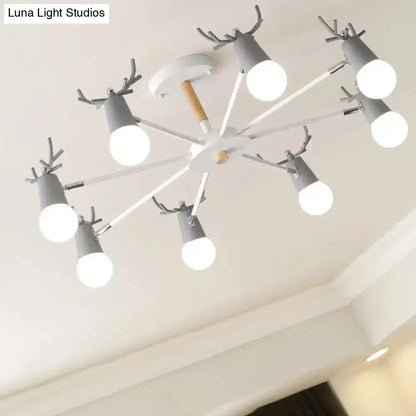 DecorBites™ DecorBites™ Antler Semi Mount Ceiling Light with Sleek Metal Fixture and Exposed Bulb Design