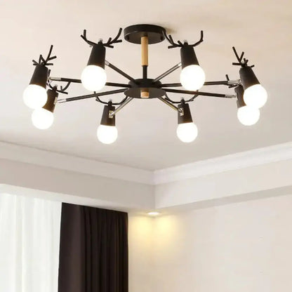 DecorBites™ DecorBites™ Antler Semi Mount Ceiling Light with Sleek Metal Fixture and Exposed Bulb Design