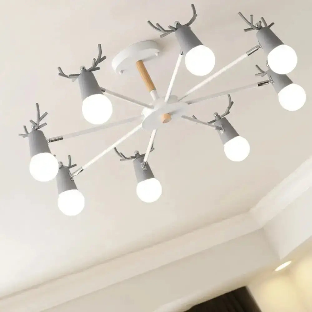 DecorBites™ DecorBites™ Antler Semi Mount Ceiling Light with Sleek Metal Fixture and Exposed Bulb Design