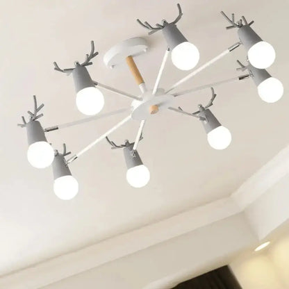 DecorBites™ DecorBites™ Antler Semi Mount Ceiling Light with Sleek Metal Fixture and Exposed Bulb Design