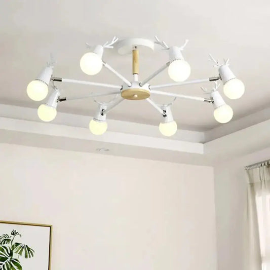 DecorBites™ DecorBites™ Antler Semi Mount Ceiling Light with Sleek Metal Fixture and Exposed Bulb Design