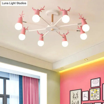 DecorBites™ DecorBites™ Antler Semi Mount Ceiling Light with Sleek Metal Fixture and Exposed Bulb Design