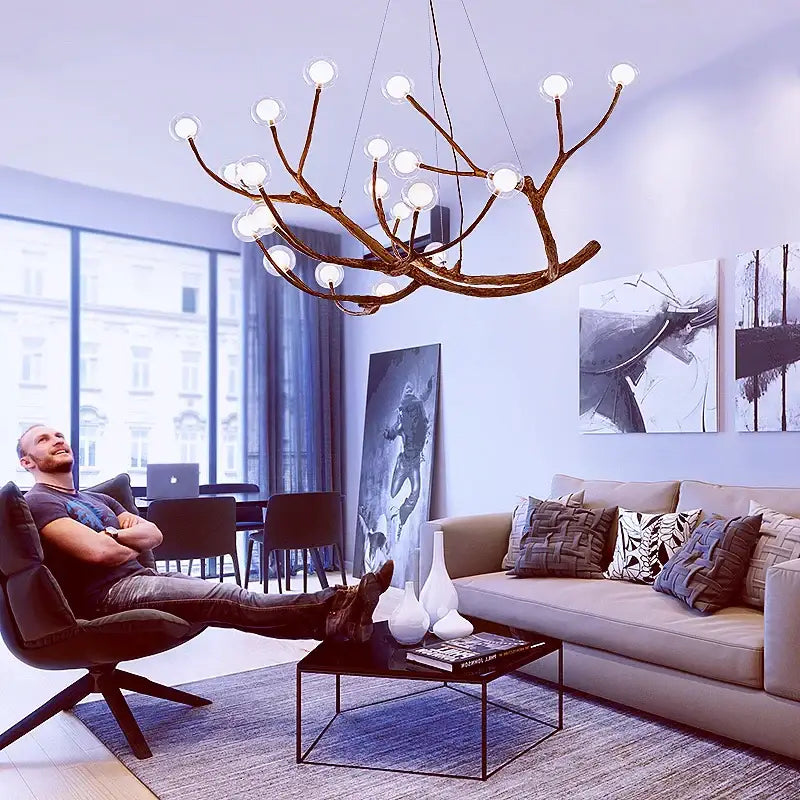 Antler style dark brown pendant light with frosted glass bubble led globes and textured metal frame for dining room decorbites glass bubble
